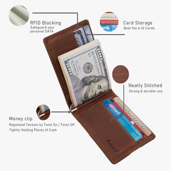 Brown Leather Wallet bifold Card Holder - Picture 6 of 6